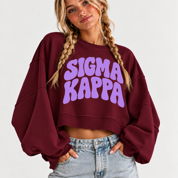 Sigma Kappa Cropped Sweatshirt – Long Sleeve Loose Fit Pullover with Side Slits