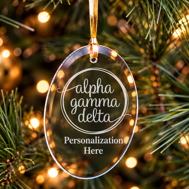 Alpha Gamma Delta Logo Glass Oval Christmas Ornaments