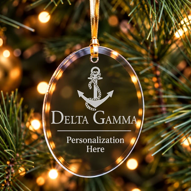 Delta Gamma Logo Glass Oval Christmas Ornaments