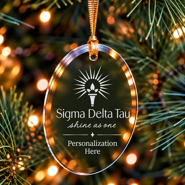Sigma Delta Tau Logo Glass Oval Christmas Ornaments