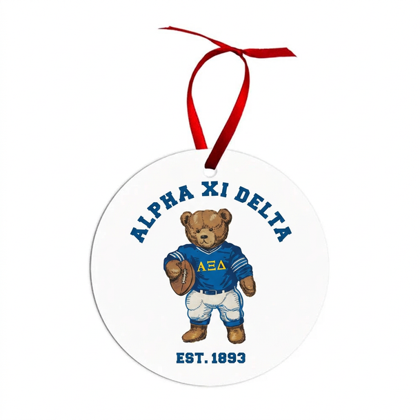 Alpha Xi Delta Teddy Bear Christmas Ornaments