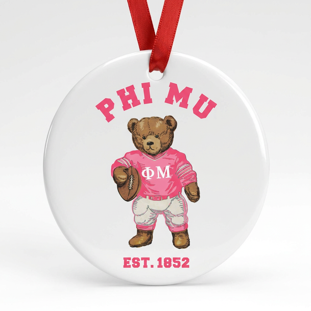 Phi Mu Teddy Bear Christmas Ornaments