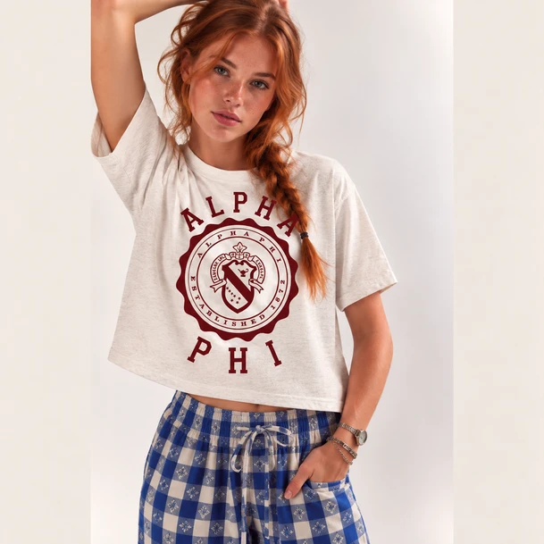 Alpha Phi Seal Boxy Tee – Classic Sorority Graphic T-Shirt