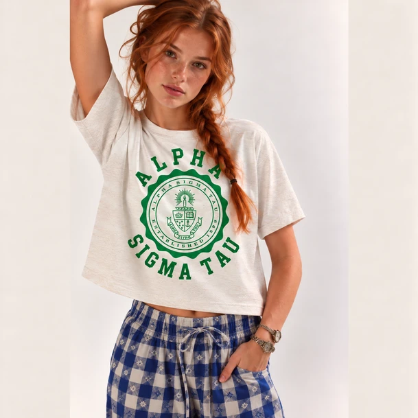 Alpha Sigma Tau Seal Boxy Tee – Classic Sorority Graphic T-Shirt