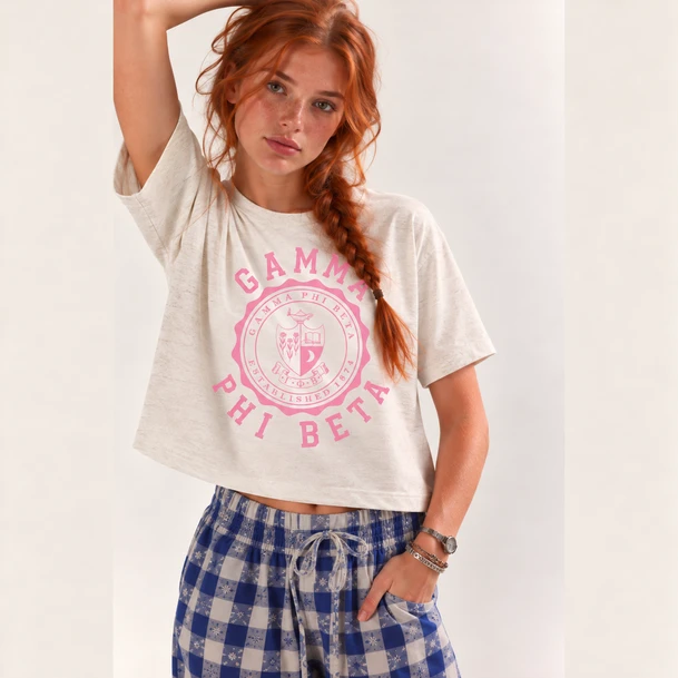 Gamma Phi Beta Seal Boxy Tee – Classic Sorority Graphic T-Shirt