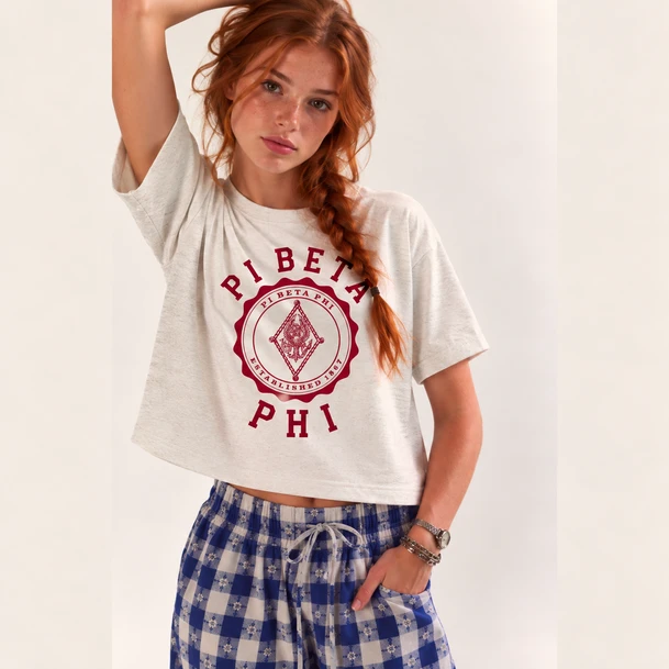 Pi Beta Phi Seal Boxy Tee – Classic Sorority Graphic T-Shirt