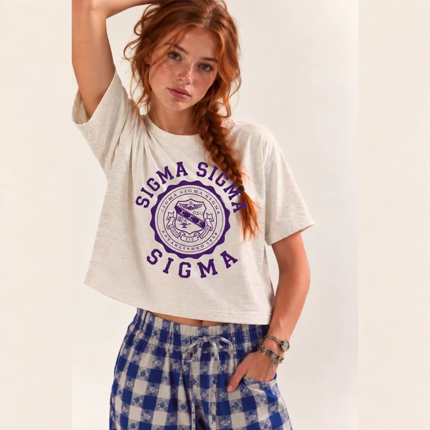 Sigma Sigma Sigma Seal Boxy Tee – Classic Sorority Graphic T-Shirt