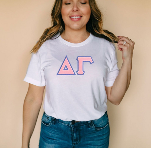 Custom Satin Stitch Greek Lettered Tee