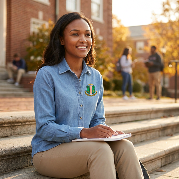 DISCOUNT-Alpha Kappa Alpha Denim Shirt - Shield