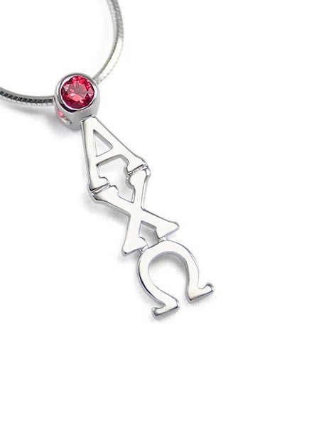 TCS Alpha Chi Omega Sterling Silver Lavaliere Pendant with Swarovski™ Red Crystal 