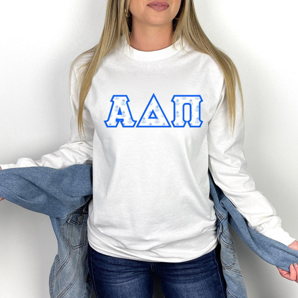  Alpha Delta Pi Official Crest Pattern Greek Lettered Longsleeve T-Shirt 