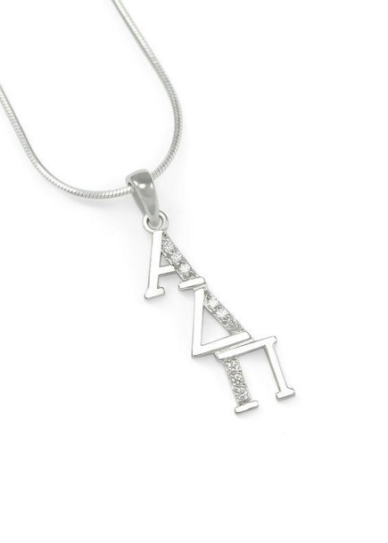 TCS Alpha Delta Pi Sterling Silver Diagonal Lavaliere set with Lab-created Diamonds 