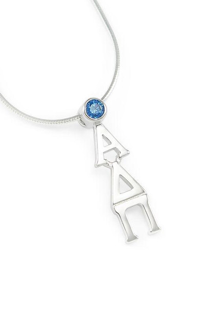TCS Alpha Delta Pi Sterling Silver Lavaliere with Swarovski™ Blue Crystal 