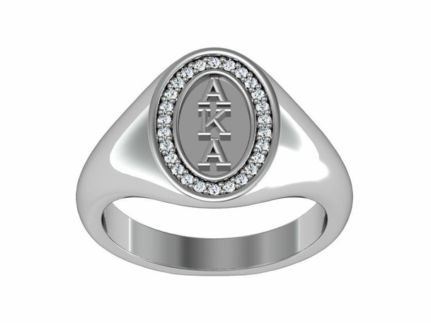 ALPHA KAPPA ALPHA CLASSIC OVAL SILVER RING WITH WHITE GOLD PLATED