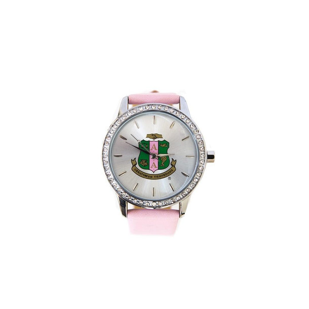 SAVAGE Alpha Kappa Alpha Sorority Leather Band Watch w/ Shield 