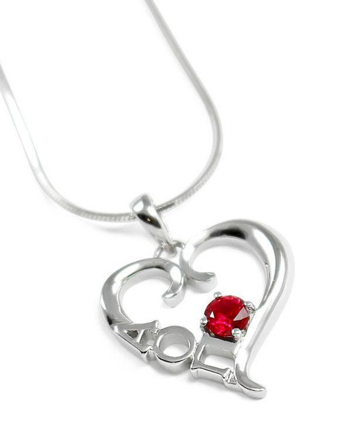 TCS Alpha Omicron Pi Sterling Silver Heart Pendant with Swarovski™ Red Crystal 