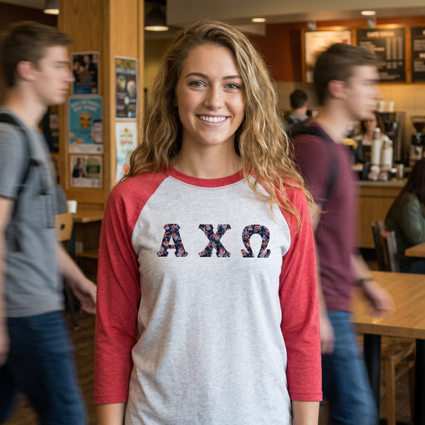 Alpha Chi Omega Unisex Tri-Blend Three-Quarter Sleeve Baseball Raglan Tee