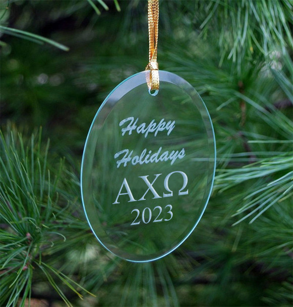 Alpha Chi Omega Holiday Glass Oval Ornaments - 2024