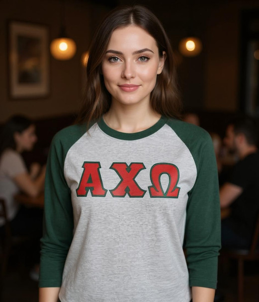 DISCOUNT-Alpha Chi Omega Lettered Raglan Shirt