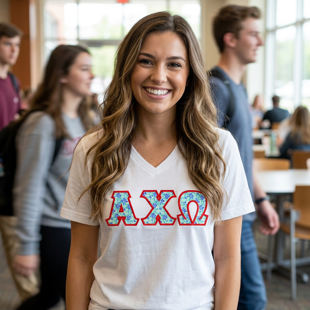 DISCOUNT-Alpha Chi Omega Lettered V-Neck Tee