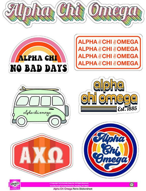 Sorority Shop Alpha Chi Omega Retro Sticker Sheet 