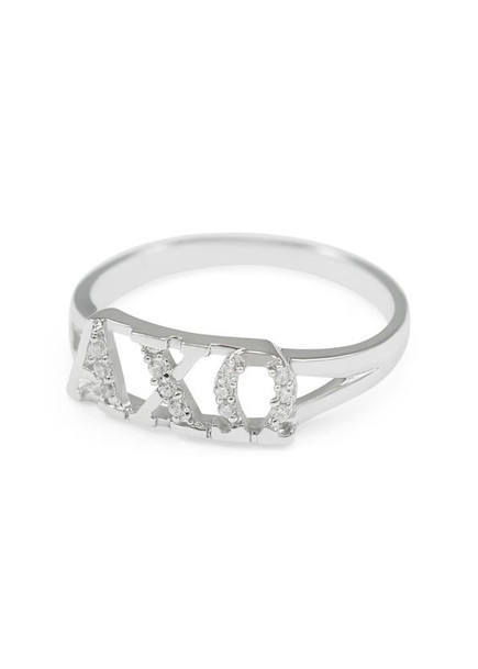 Alpha Chi Omega Sterling Silver Ring set with Lab-Created Diamonds