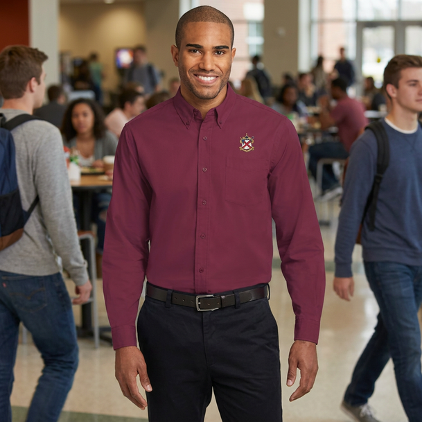 DISCOUNT-Alpha Chi Rho Crest - Shield Long Sleeve Oxford