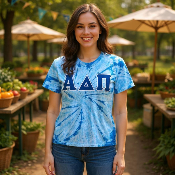 DISCOUNT-Alpha Delta Pi Lettered Tie-Dye t-shirts
