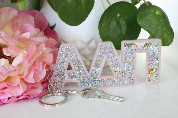 Alpha Delta Pi Glitter Keychain