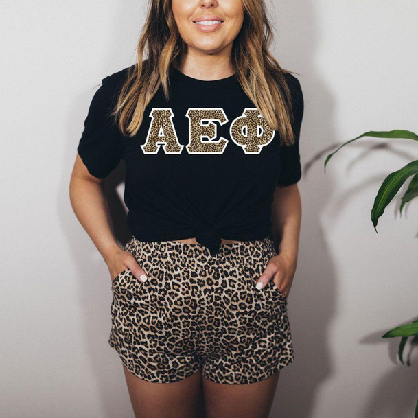 Alpha Epsilon Phi Cheetah Print Lettered Tee 