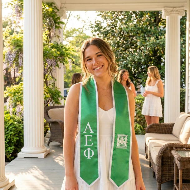 DISCOUNT-Alpha Epsilon Phi Greek 2 Tone Lettered Graduation Sash Stole