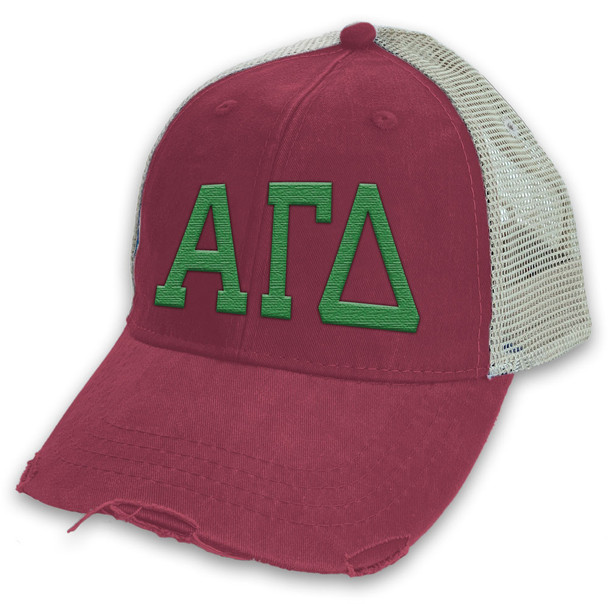 Alpha Gamma Delta Distressed Trucker Hat