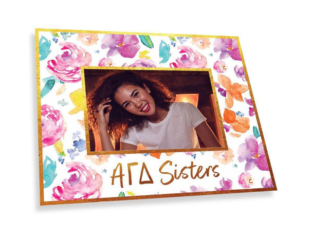 Sorority Shop Alpha Gamma Delta Gold Foil & Floral Painted Photo Frame 