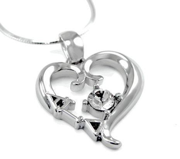 TCS Alpha Gamma Delta Sterling Silver Heart Pendant with Swarovski Clear Crystal 