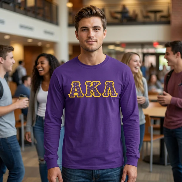 Alpha Kappa Lambda Fraternity Crest - Shield Twill Letter Longsleeve Tee