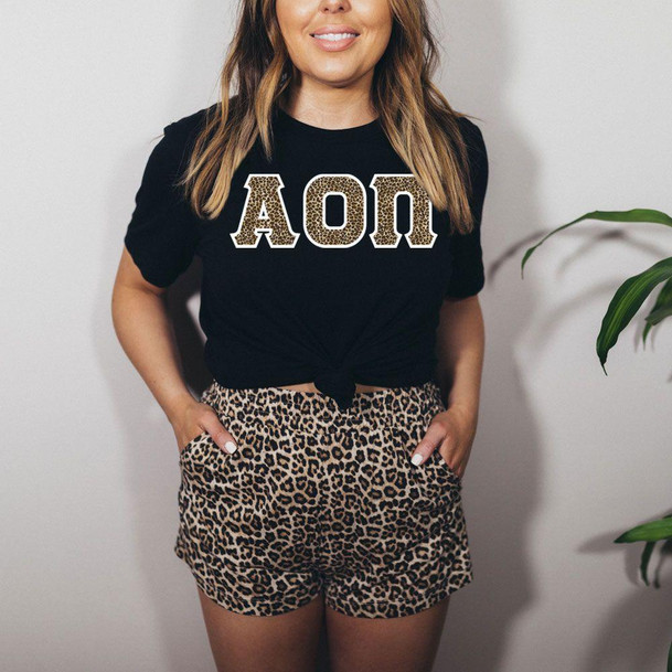 Alpha Omicron Pi Cheetah Print Lettered Tee 