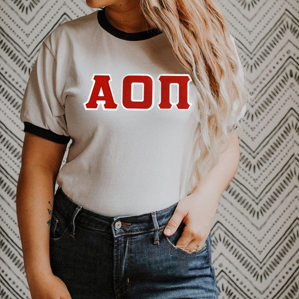  DISCOUNT-Alpha Omicron Pi Lettered Ringer Shirt 