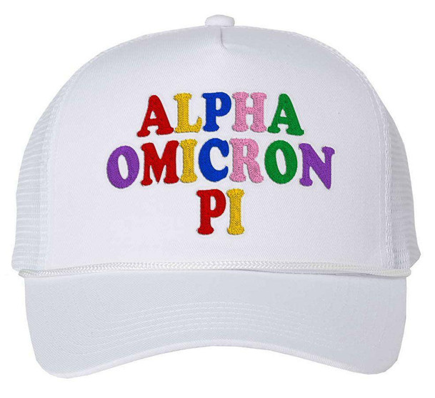  Alpha Omicron Pi Rainbow Trucker Hat 