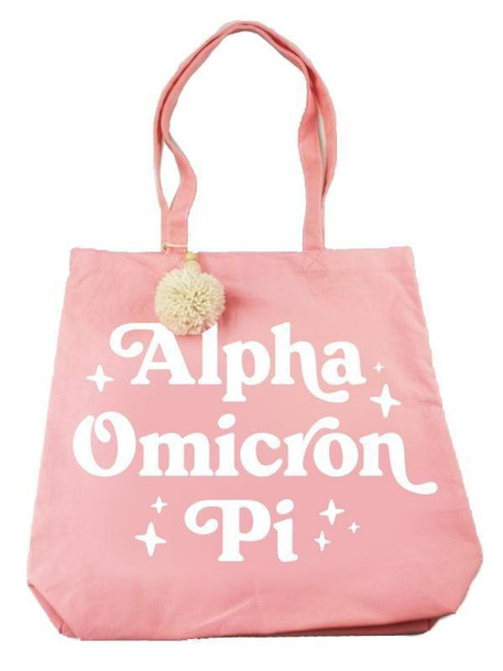 Sorority Shop Alpha Omicron Pi Retro Pom Pom Tote Bag 