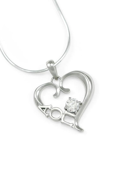 TCS Alpha Omicron Pi Sterling Silver Heart Pendant with Swarovski Clear Crystal 