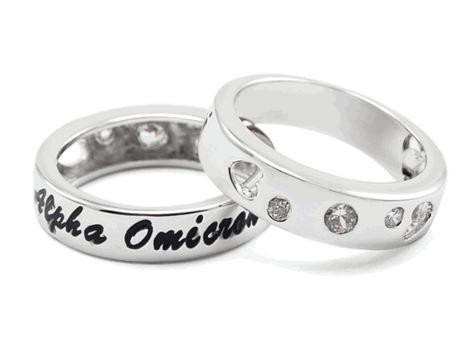 TCS Alpha Omicron Pi Sterling Silver Ring with Hearts and Cubic Zirconias 