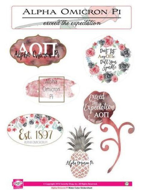 Sorority Shop Alpha Omicron Pi Water Color Stickers 