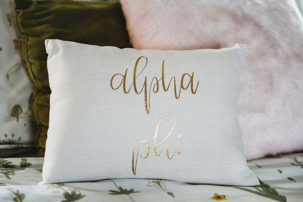Sorority Shop Alpha Phi Gold Imprint Throw Pillow 