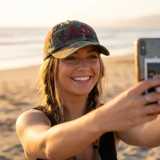 Alpha Phi Lettered Camouflage Hat
