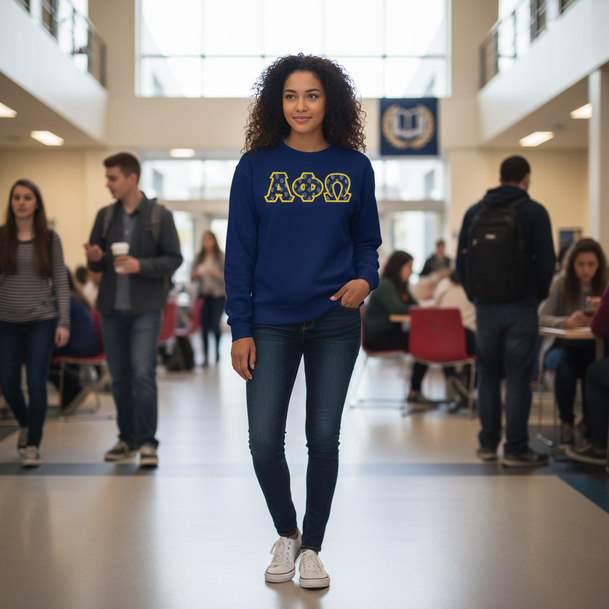 Alpha Phi Omega Fraternity Crest - Shield Twill Letter Crewneck Sweatshirt