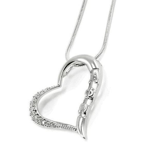 TCS Alpha Phi Omega Sterling Silver Heart Pendant with lab created diamonds 