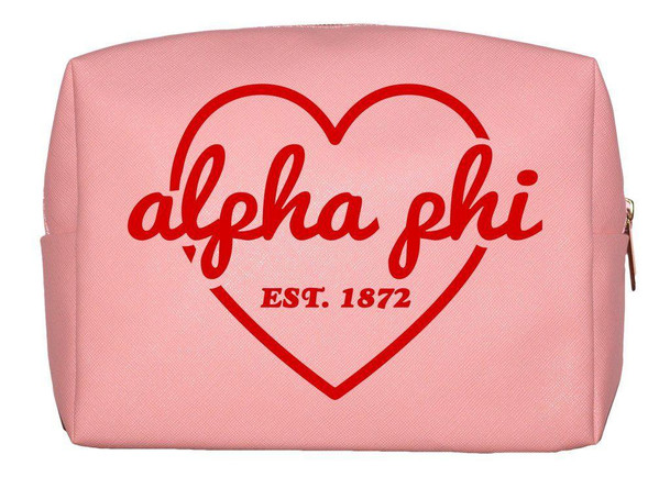 Sorority Shop Alpha Phi Pink with Red Heart Makeup Bag 
