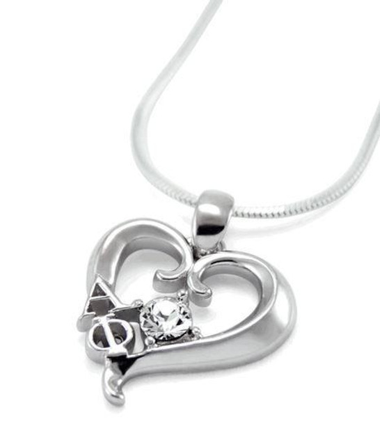 TCS Alpha Phi Sterling Silver Heart Pendant with Swarovski Clear Crystal 