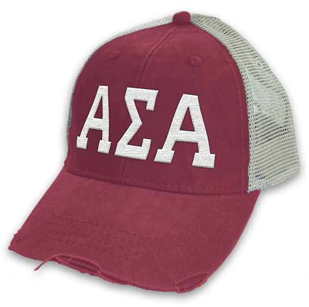 Alpha Sigma Alpha Distressed Trucker Hat