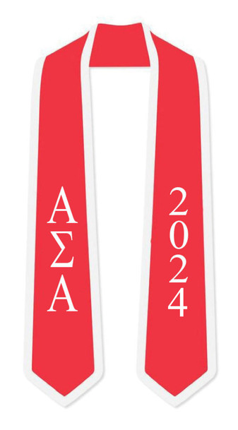 DISCOUNT-Alpha Sigma Alpha Greek 2 Tone Lettered Graduation Sash Stole w/ Year